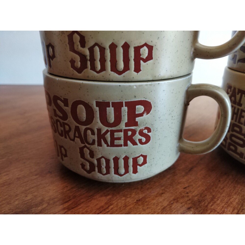 Lot 4x Vintage 1970’s Soup & Crackers Mom Dad Speckled Stoneware Mugs Japan Tan - Picture 14 of 15
